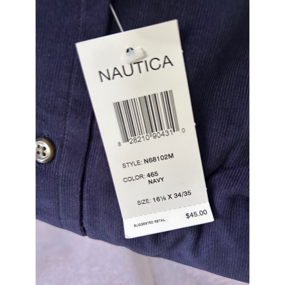 Nautica Mens Navy Corduroy Button Down Shirt Size 16 1/2 34/35 NWT - Picture 3 of 3